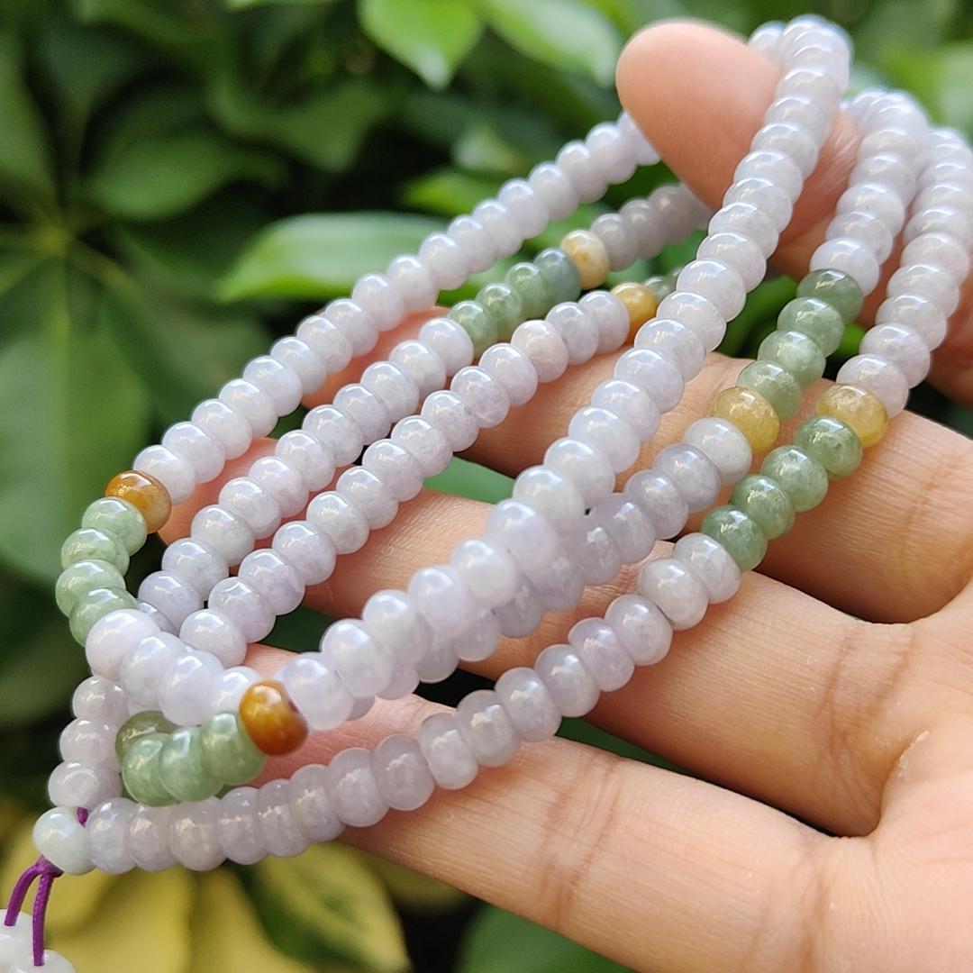 Crafted as 179 * 5.8 mm beads on Light Lavender, Yellow, Green and White Natural Type A Jadeite Jade as bracelet, certificate weighs 42.43 grams (bracelet31) Yi Pin Qian Jadeites Jade Jewelry ~Your Precious Quintessential ~ Singapore
