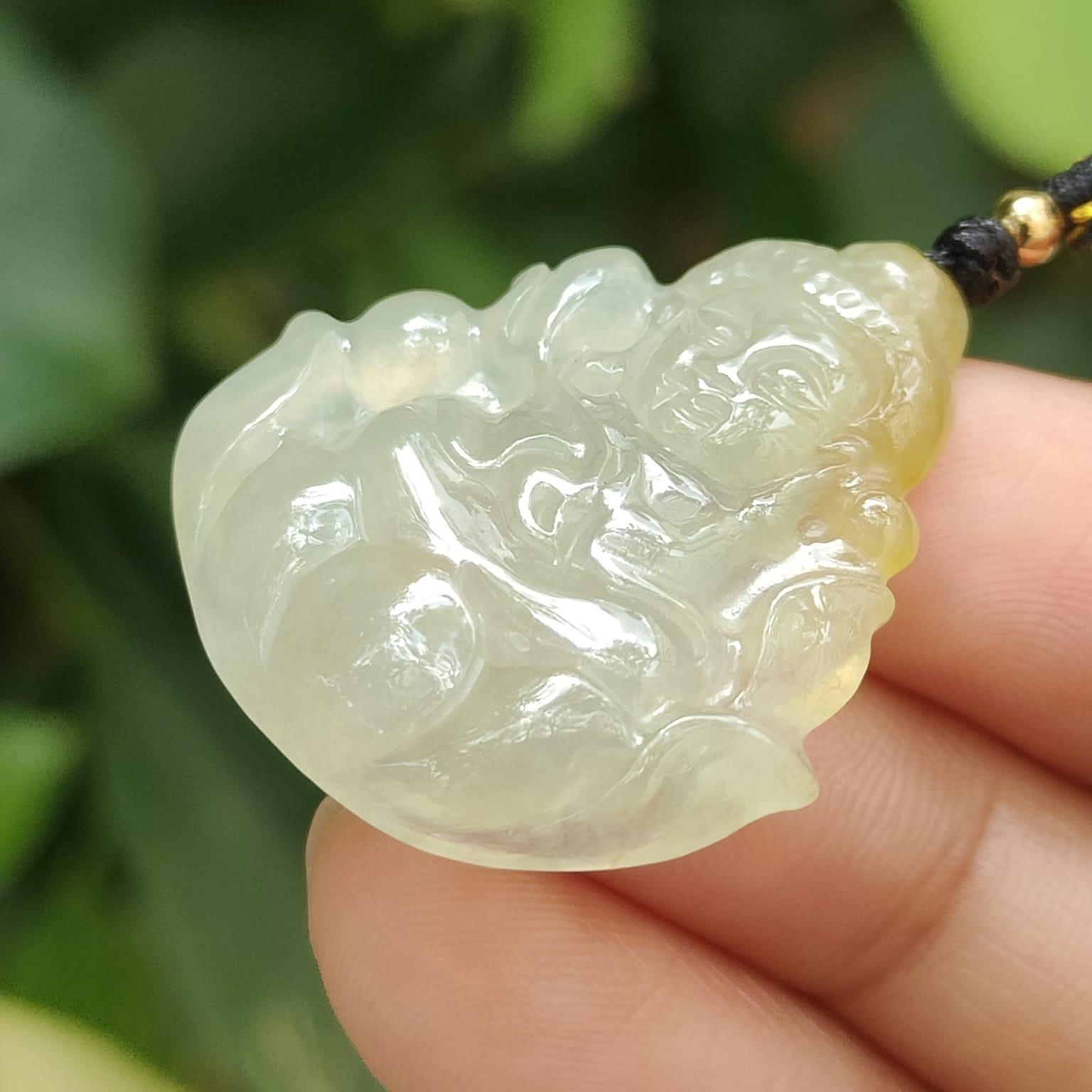 Icy Yellow Translucent Baby Buddha Pendant Natural Type A Jadeite Jade certificate weighs 5.74 grams, measurement 30.2 * 29.1 * 4.8 mm (pendant388) Yi Pin Qian Jadeites Jade Jewelry ~Your Precious Quintessential ~ Singapore