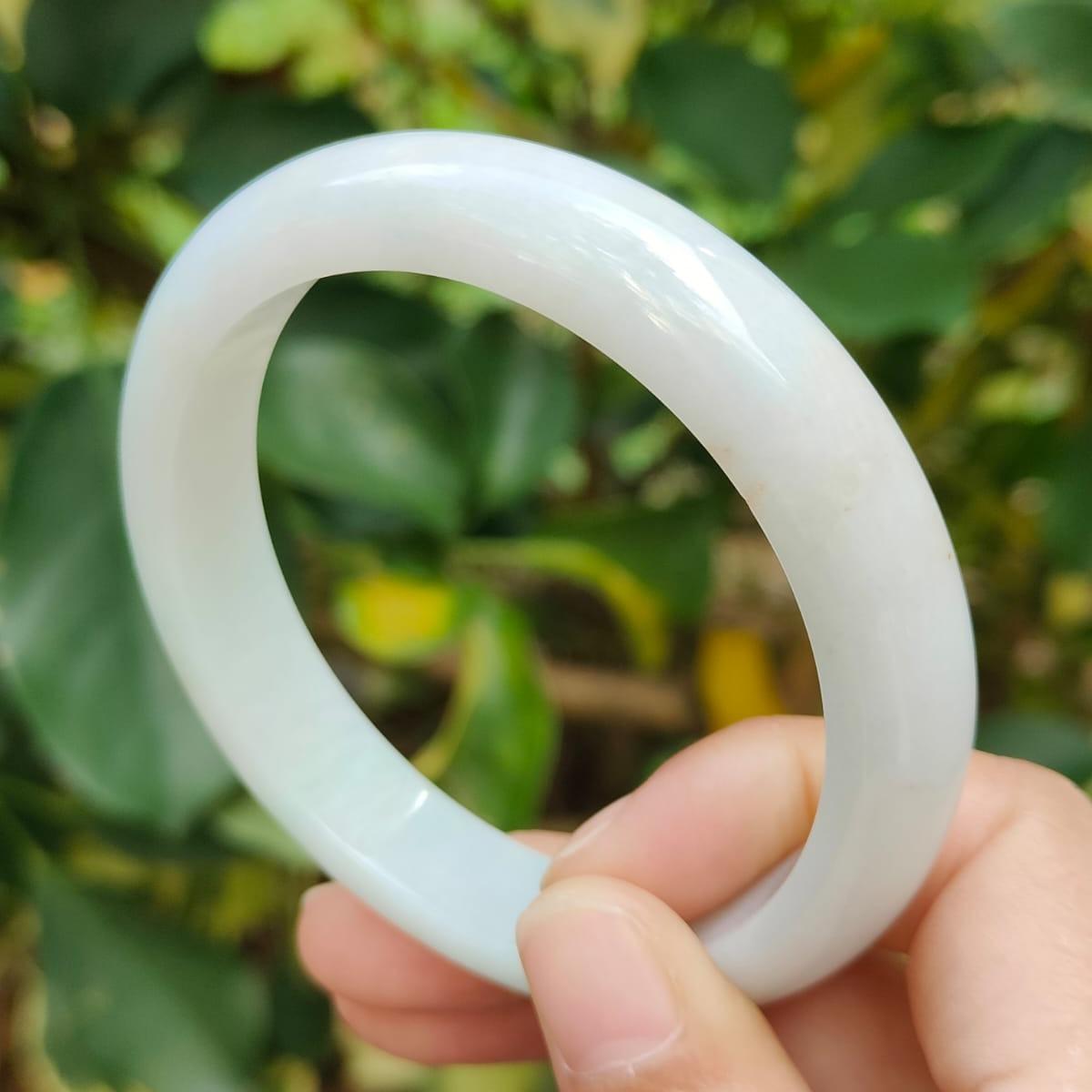 Crafted as 59.6mm Peace Bangle on Natural Type A Jadeite Jade certificate weighs 59.79 grams, Width: 12.6 mm Thickness: 8.2 mm (bangle22) Yi Pin Qian Jadeites Jade Jewelry ~Your Precious Quintessential ~ Singapore
