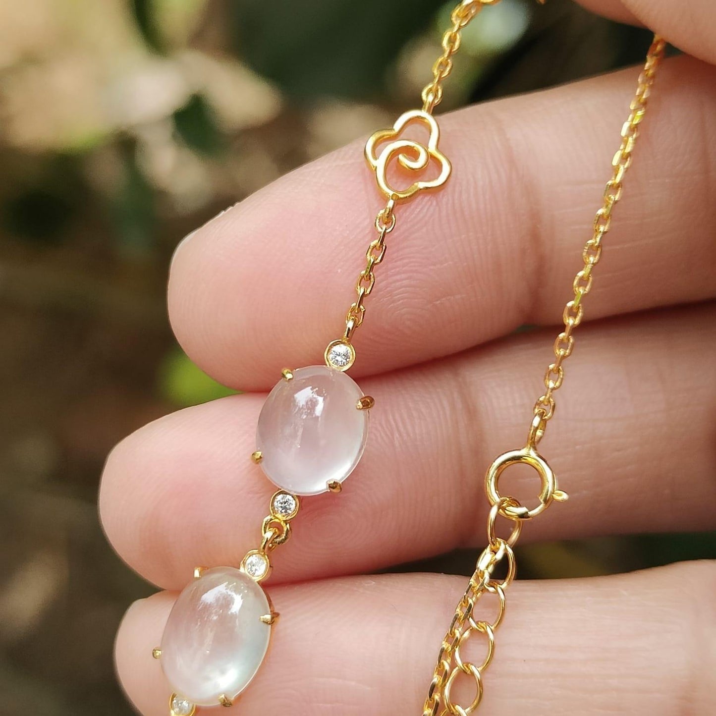 Icy Translucent Jadeite Bracelet – Natural Type A Cabochons, 18K Gold, Harmony of Elements Sku: 18kp107 Yi Pin Qian Jadeites Jade Jewelry ~Your Precious Quintessential ~ Singapore