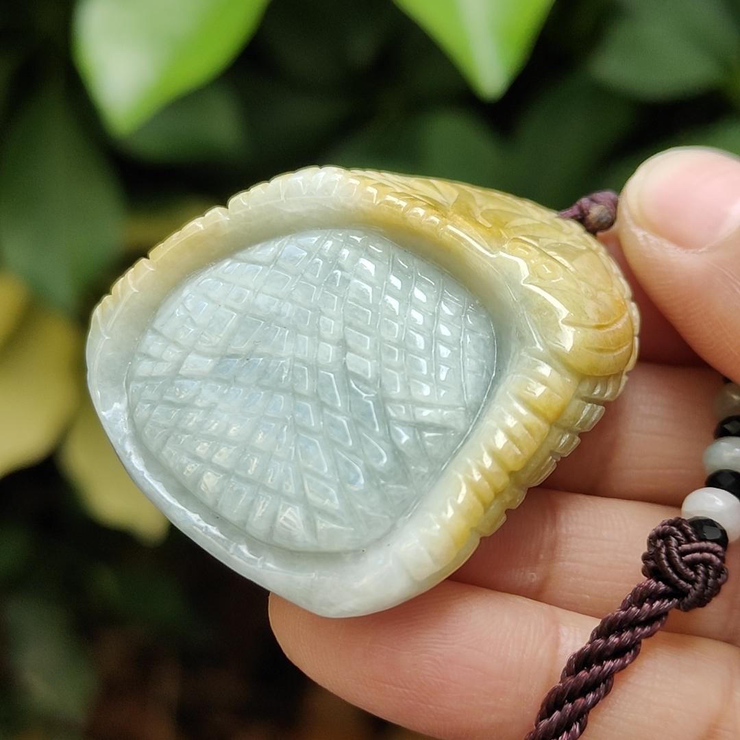 Crafted as Drips of dried millet (lots of rice) on Natural Type A Jadeite Jade as Pendant, certificate weighs 48.4 grams, measurement 46 * 40 * 15.8 mm (pendant 337) Yi Pin Qian Jadeites Jade Jewelry ~Your Precious Quintessential ~ Singapore