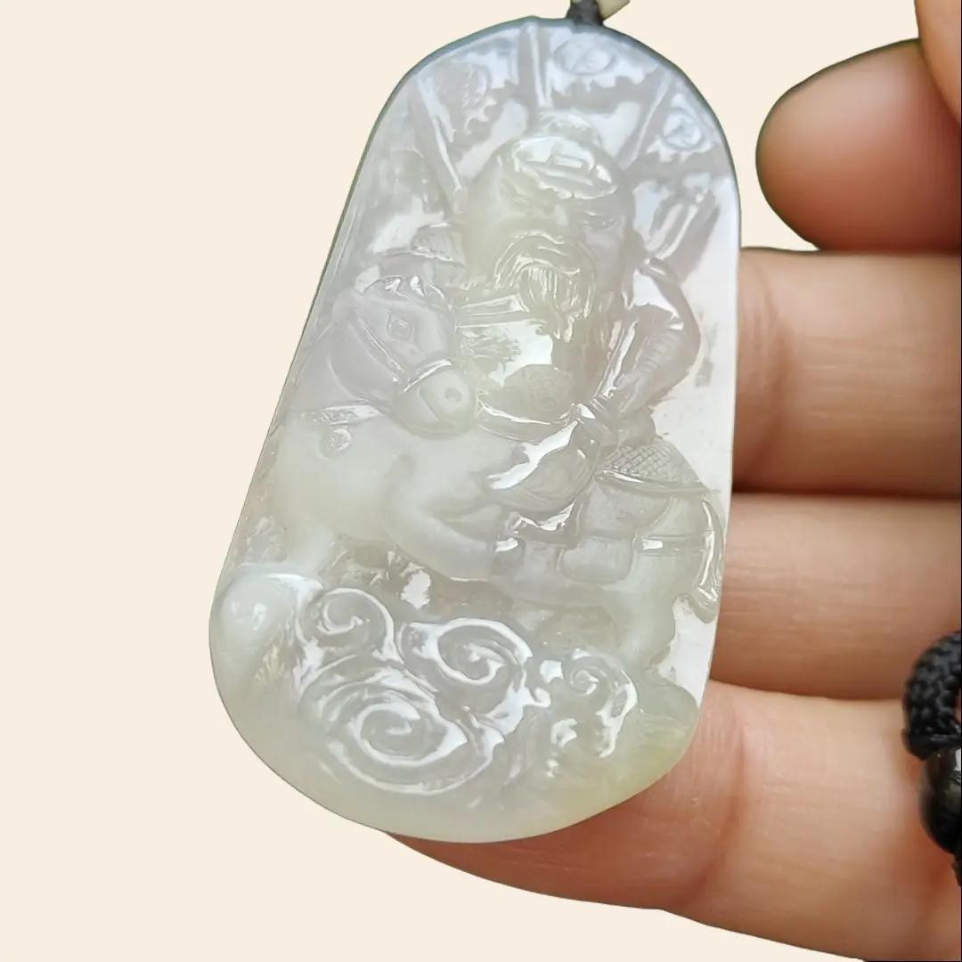 Crafted as Guan Gong Riding Horse on Natural Type A Jadeite Jade as Pendant - SG Ready Stocks - certificate weighs 14.54 grams, measurement 48.7 * 25.1 * 6.7 mm (pendant328) Yi Pin Qian Jadeites Jade Jewelry ~Your Precious Quintessential ~ Singapore