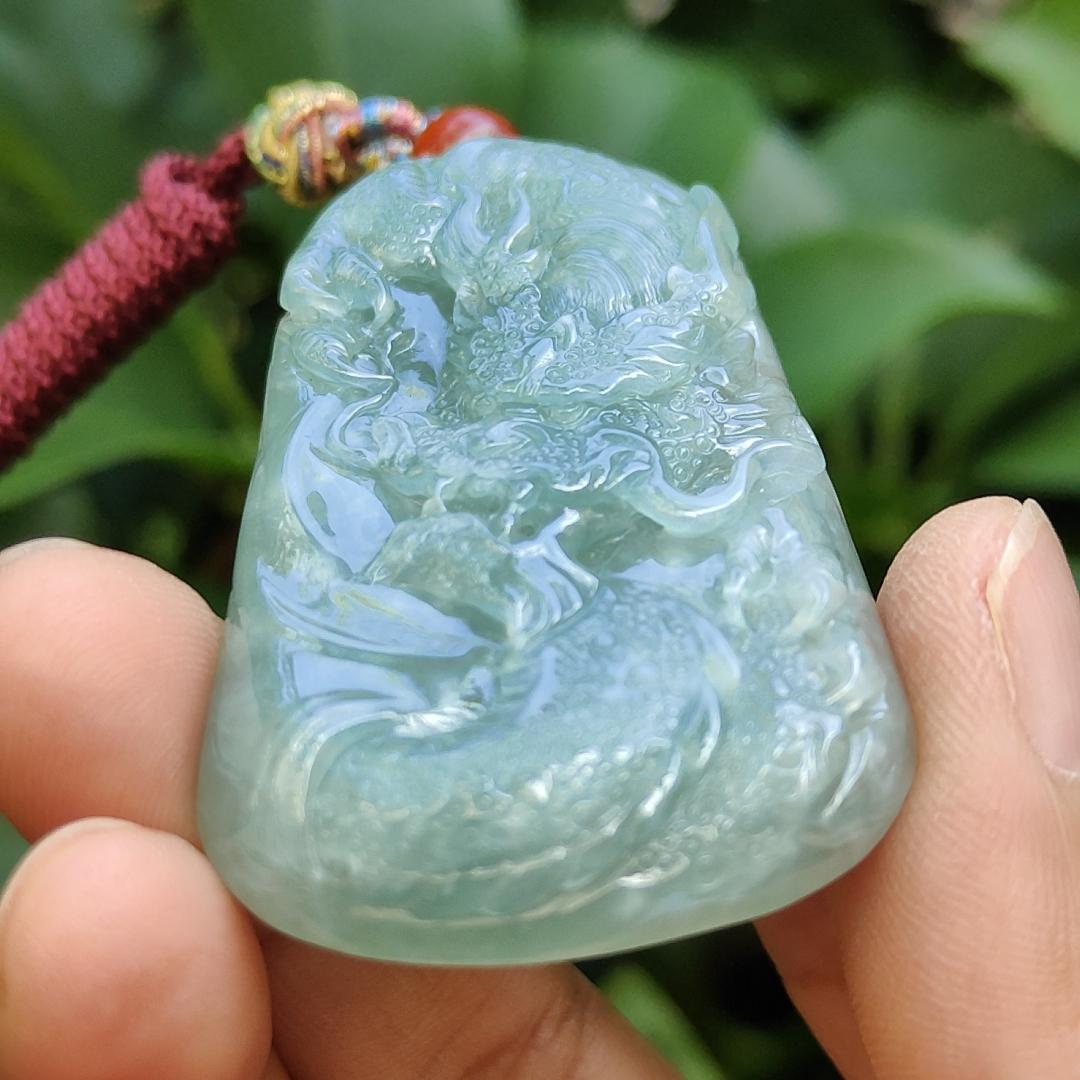 Latest Arrival ~ Crafted as Dragon Pendant on Natural Type A Jadeite Jade certificate weighs 28.8 grams, measurement 56.1 * 33.6 * 7.8 mm (pendant358) Yi Pin Qian Jadeites Jade Jewelry ~Your Precious Quintessential ~ Singapore