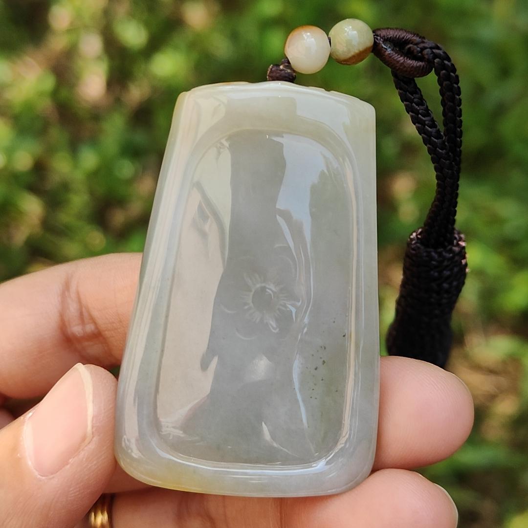 Rare Yellow and white Glutinous Natural Type A Jadeite Pendant Necklace crafted with faceless buddha and dragon olc school style with certificate weigh 37.61 grams, 51 * 33.2 * 10 mm (pendant101) Yi Pin Qian