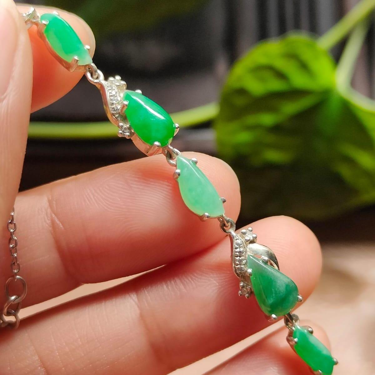 Seven Green Cabochons Natural Type A Jadeite Jade set on S925 as Bracelet (s925b5) - certificate weighs 4.08 g Yi Pin Qian Jadeites Jade Jewelry ~Your Precious Quintessential ~ Singapore