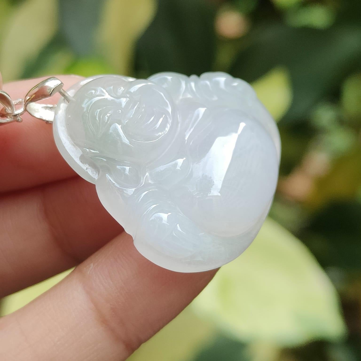 High Quality Milo Buddha Pendant on Natural Type A Jadeite Jade certificate weighs 8.74 grams, measurement 29 * 29.5 * 6.7 mm (pendant378) Yi Pin Qian Jadeites Jade Jewelry ~Your Precious Quintessential ~ Singapore