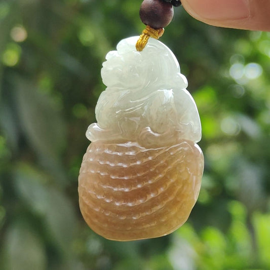 Quality Yellow with Light Green Hue Natural Type A Jadeite Jade crafted with Lion as Pendant, certificate weighs 17.82 grams, measurement 38 * 24 * 11.6 mm (pendant241) Yi Pin Qian