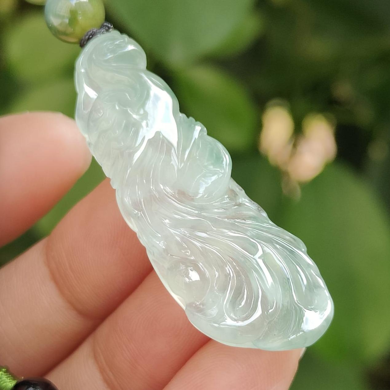 Icy Phoenix & Ruyi Jadeite Pendant – Five Elements Harmony, Certified Type A Jade, Heirloom-Quality (Sku: pendant402) Yi Pin Qian Jadeites Jade Jewelry ~Your Precious Quintessential ~ Singapore