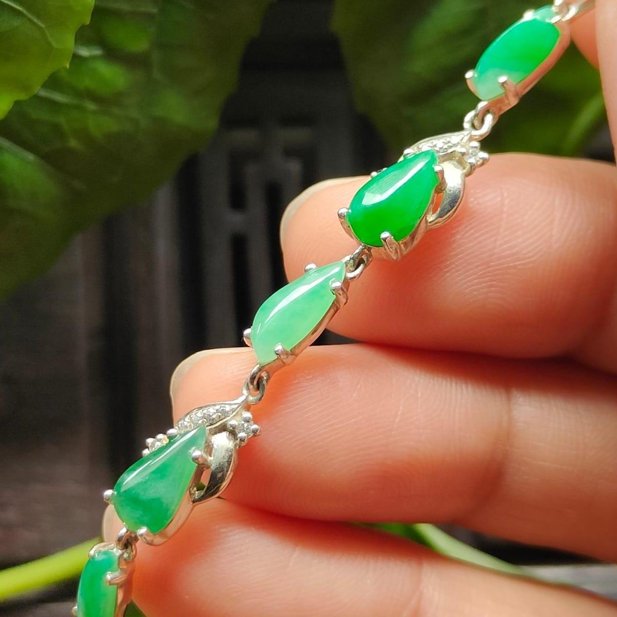 Seven Green Cabochons Natural Type A Jadeite Jade set on S925 as Bracelet (s925b5) - certificate weighs 4.08 g Yi Pin Qian Jadeites Jade Jewelry ~Your Precious Quintessential ~ Singapore