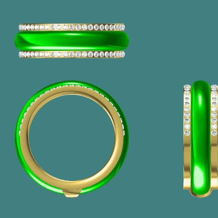 Icy Translucent Green Floating Patches Natural Type A Jadeite Jade crafted as Ring designed with removable 18k Gold, certificate weighs 4.65 grams, measurement 6.3 * 2.9 mm, finger size 17.1 mm (18kring29) Yi Pin Qian