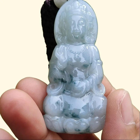 High Quality Light Green Floating Flower Natural Type A Jadeite Jade Crafted as Bodhisattva as Pendant, certificate weighs 19.12 grams, measurement 58.2 * 27 * 7.3 mm (pendant276) Yi Pin Qian