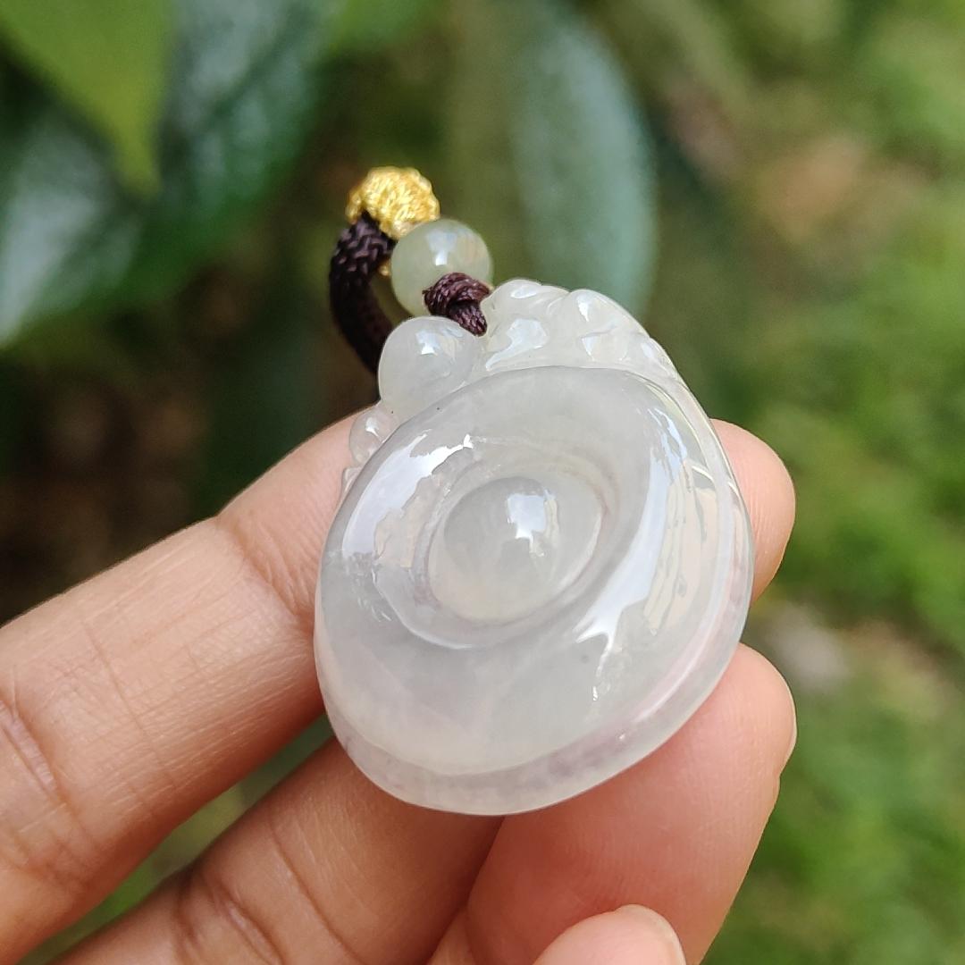 Semi Icy Translucent Natural Type A Jadeite Jade crafted with Fubei as pendant with certificate weigh 9.97 grams, measurement 34.9 * 25 * 7 mm (pendant195) Yi Pin Qian