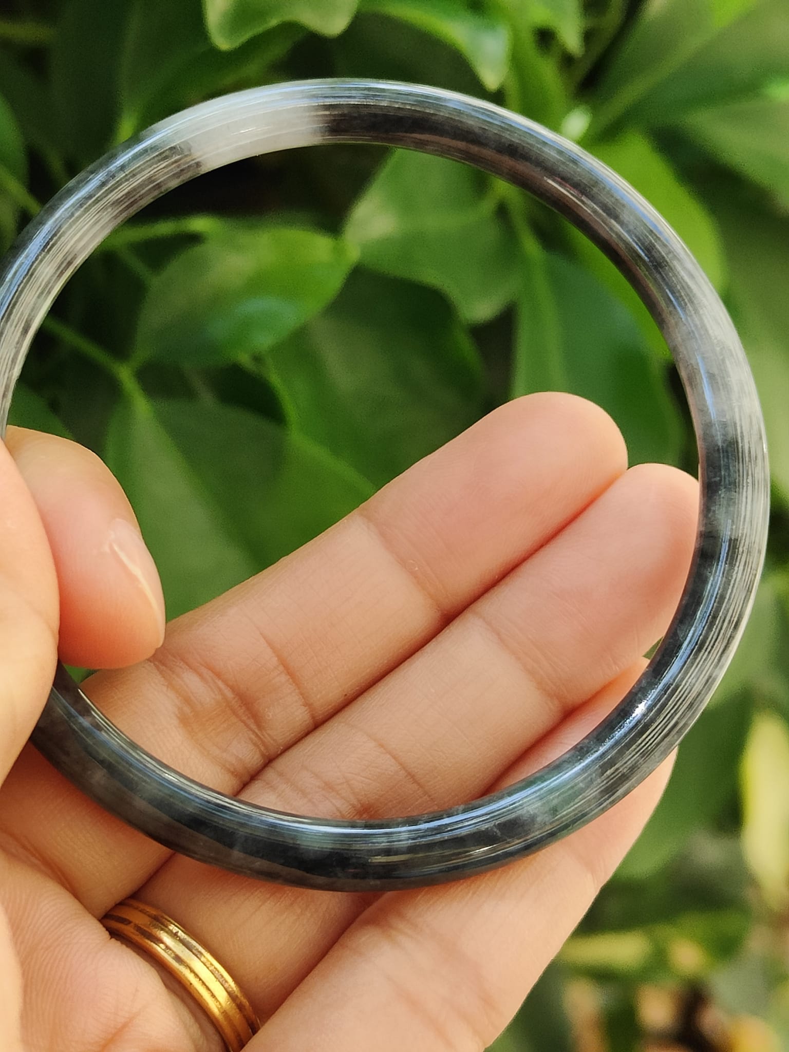 59mm Black Jadeite Bangle – Perfect Circle of Harmony & Strength (bangle30) Yi Pin Qian Jadeites Jade Jewelry ~Your Precious Quintessential ~ Singapore
