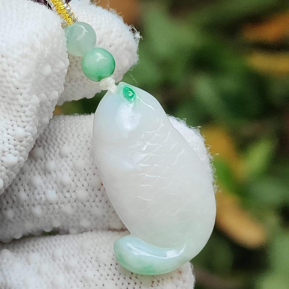 Water Element Jade Fish Pendant | Natural Jadeite | Harmony & Wealth (Sku: pendant422) Yi Pin Qian Jadeites Jade Jewelry ~Your Precious Quintessential ~ Singapore