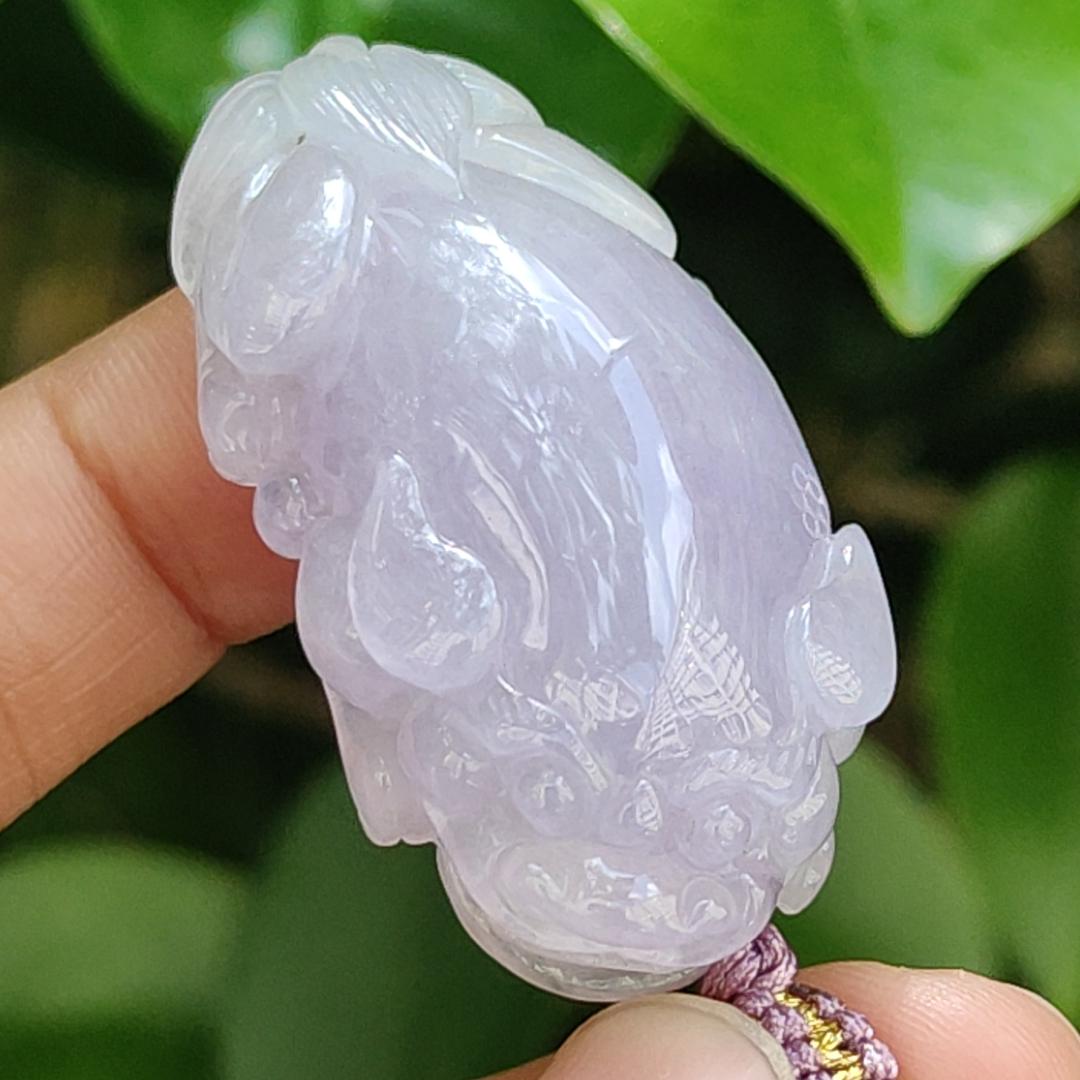 Premium Quality Lavender Pixiu Pendant Natural Type A Jadeite Jade certificate weighs 22.44 grams, measurement 44 * 23.6 * 12.70 mm (pendant389) Yi Pin Qian Jadeites Jade Jewelry ~Your Precious Quintessential ~ Singapore