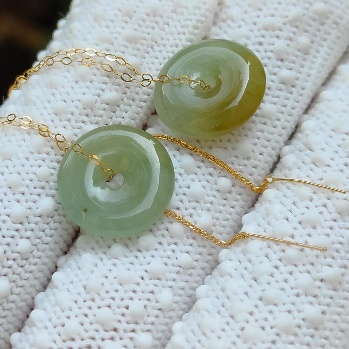 Wood Energy Jade Earrings 🌱- Golden Growth (Sku: 18k18) Yi Pin Qian Jadeites Jade Jewelry ~Your Precious Quintessential ~ Singapore