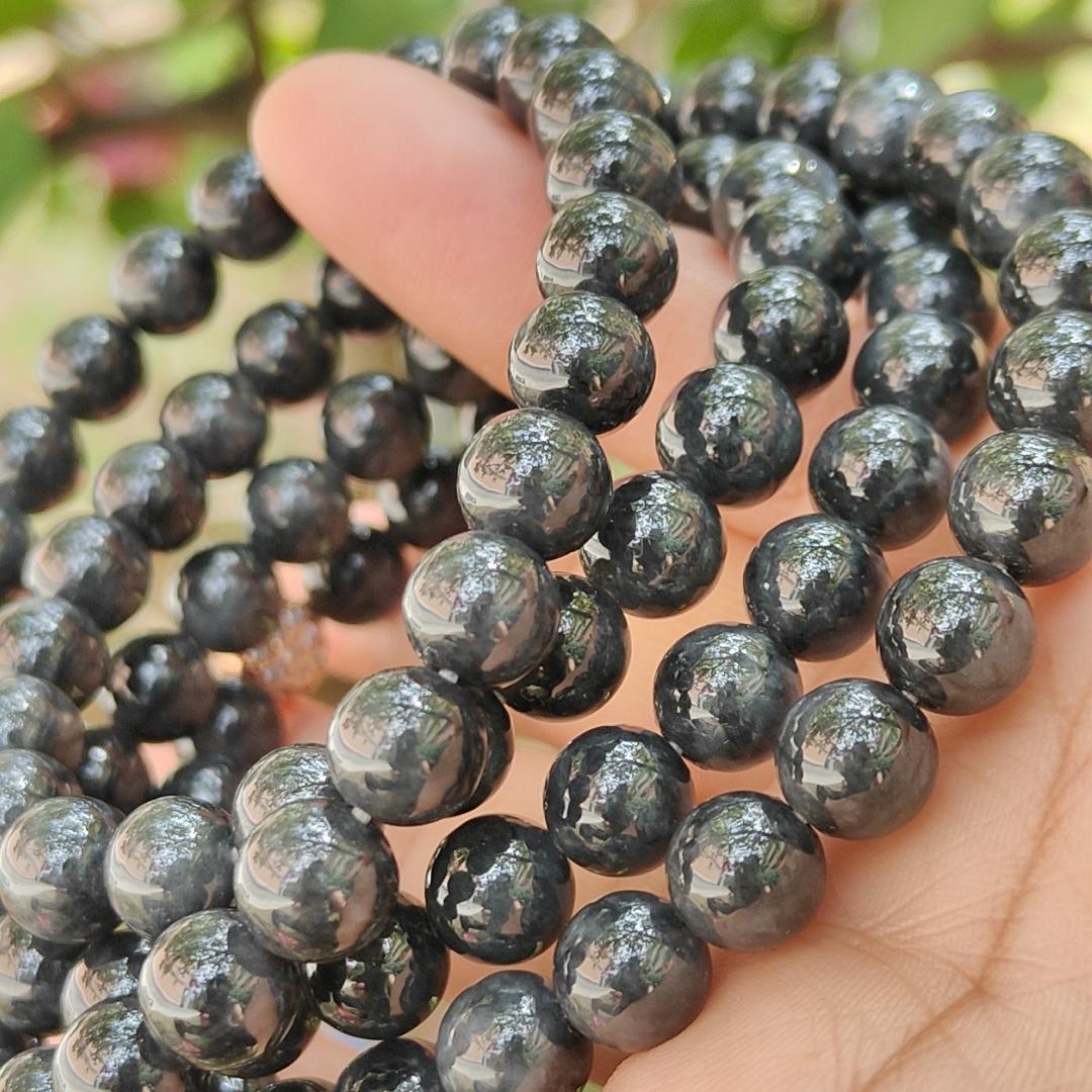 Quality Black Natural Type A Jadeite Jade crafted as 7.8mm * 98 beads as necklace or bracelet with certificate weigh 84.08 grams (bracelet21) Yi Pin Qian