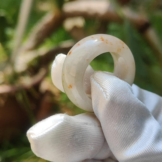 Very unique Natural Type A Jadeite Jade crafted as a ring with red and yellow patches, QIC labs approved certificate included weigh 14.5 grams, finger size 20 mm, measurement 12 * 5.7 mm (ring4) Yi Pin Qian