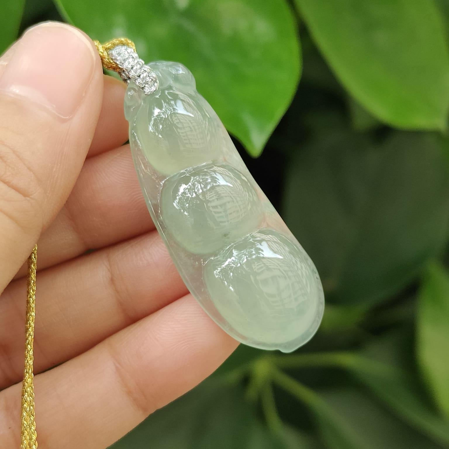 Crafted as Bean Pendant on Natural Type A Jadeite Jade certificate weighs 8.99 grams, measurement 45.3 * 17.5 * 6.7 mm (pendant347 - #5)