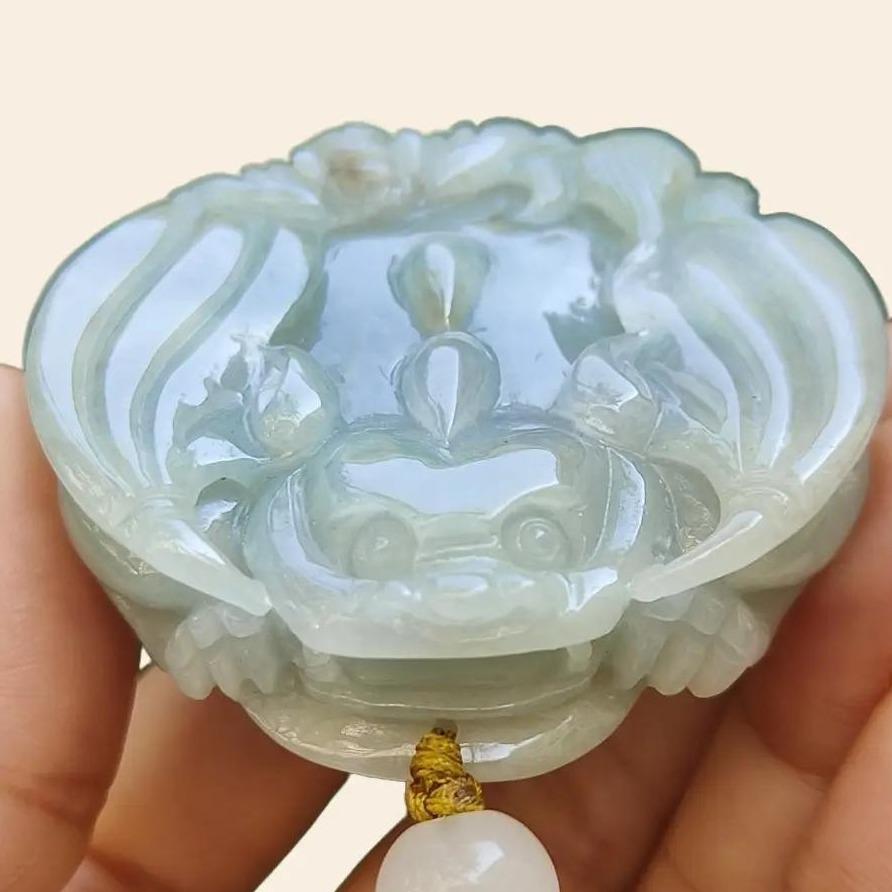 High Quality Light Green Hue with Yellow Patches Natural Type A Jadeite Jade crafted as the flying pixiu as Pendant, certificate weighs 85.45 grams, measurement 54 * 54.6 * 14.6 mm (pendant312) Yi Pin Qian Jadeites Jade Jewelry ~Your Precious Quintessential ~ Singapore