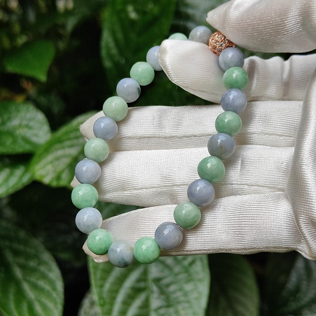 Lavender and Green Natural Type A Jadeite 23 Beads Bracelet with QIC approved labs certificate weigh 19.03 grams, 7.8 mm (bracelet11) Yi Pin Qian