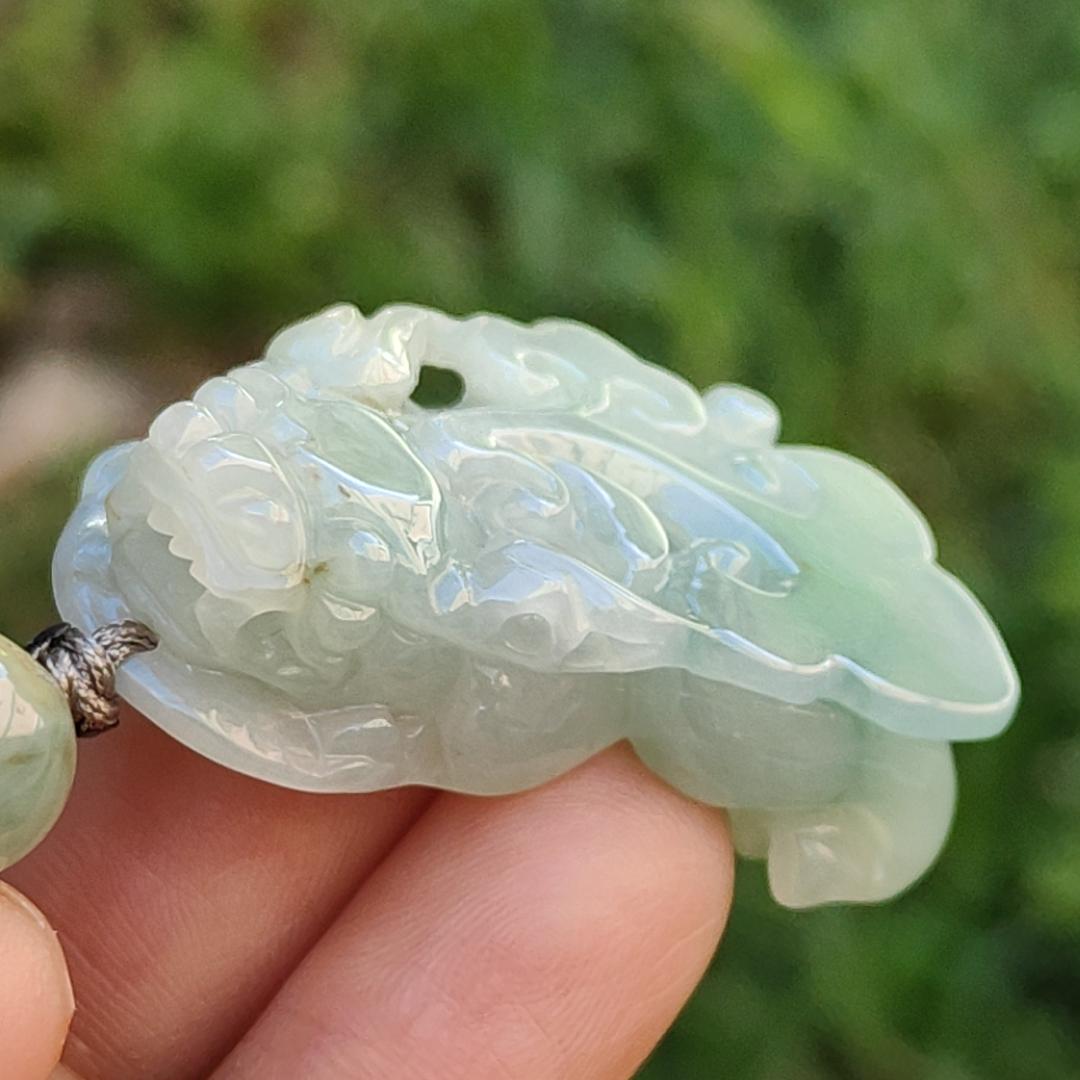 Crafted as Pixiu Light Green Natural Type A Jadeite Jade Pendant Necklace with certificate weigh 18.41 grams, measurement 38.3 * 21.6 * 11 mm (pendant178) Yi Pin Qian