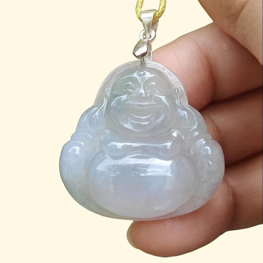 High Quality Milo Buddha Pendant on Natural Type A Jadeite Jade certificate weighs 8.74 grams, measurement 29 * 29.5 * 6.7 mm (pendant378) Yi Pin Qian Jadeites Jade Jewelry ~Your Precious Quintessential ~ Singapore