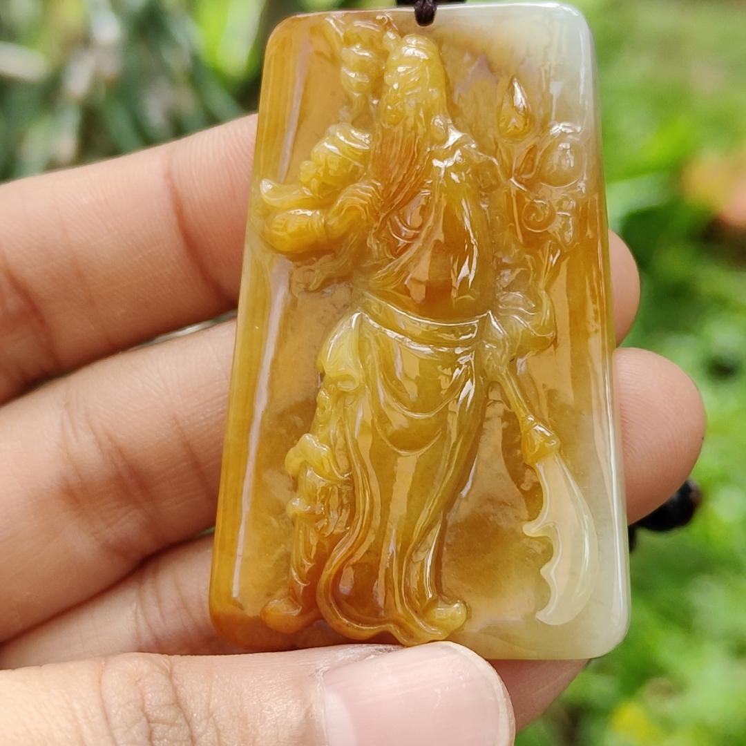 Rare Old Yellow with Red Natural Type A Jadeite Pendant Crafted with Guan Gong come with ceritificate weight 24.70 grams, 49.7 * 32 * 8 mm for Guan Gong collectors (pendant118) Yi Pin Qian