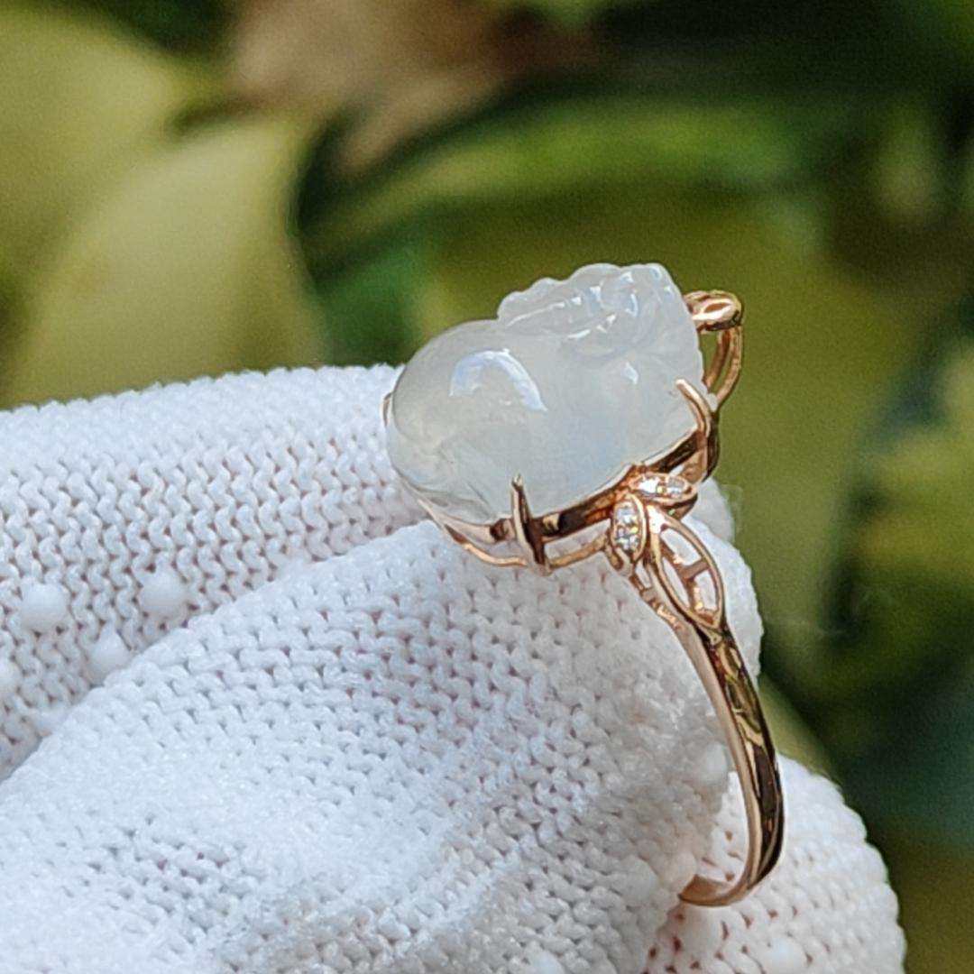 Icy Translucent Natural Type A Jadeite Jade Crafted as Pixiu set on 18k as Ring, certificate weighs 2.22 grams, measurement 11.7 * 9.8 * 5.8 mm (18kring40) Yi Pin Qian Jadeites Jade Jewelry ~Your Precious Quintessential ~ Singapore