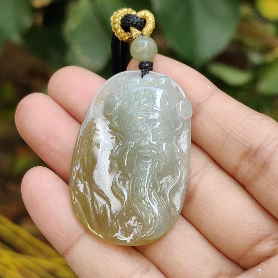 Sg New Arrival Crafted as God of Fortune Natural Type A Jadeite Jade as pendant, certificate weighs 16.02 grams, measurement 43.1 * 27.6 * 9.1 mm (pendant340) Yi Pin Qian Jadeites Jade Jewelry ~Your Precious Quintessential ~ Singapore