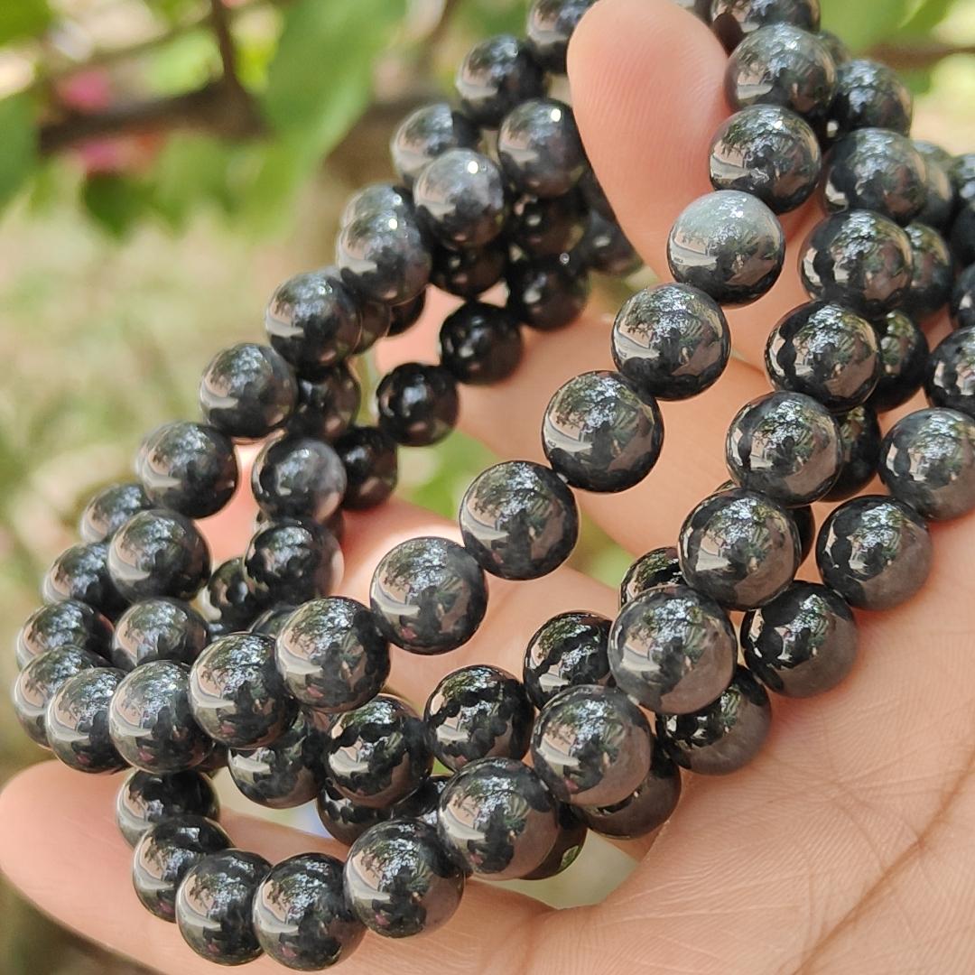 Quality Black Natural Type A Jadeite Jade crafted as 7.8mm * 98 beads as necklace or bracelet with certificate weigh 84.08 grams (bracelet21) Yi Pin Qian