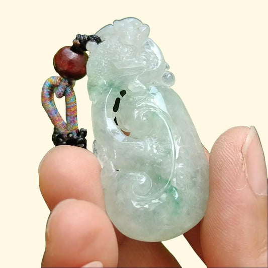 High Quality Light Green Hue Natural Type A Jadeite Jade crafted with shape of Ruyi and Three Legs Toad as Pendant, certificate weighs 13.02 grams, measurement 47.8 * 22.8 * 9 mm (pendant291) Yi Pin Qian