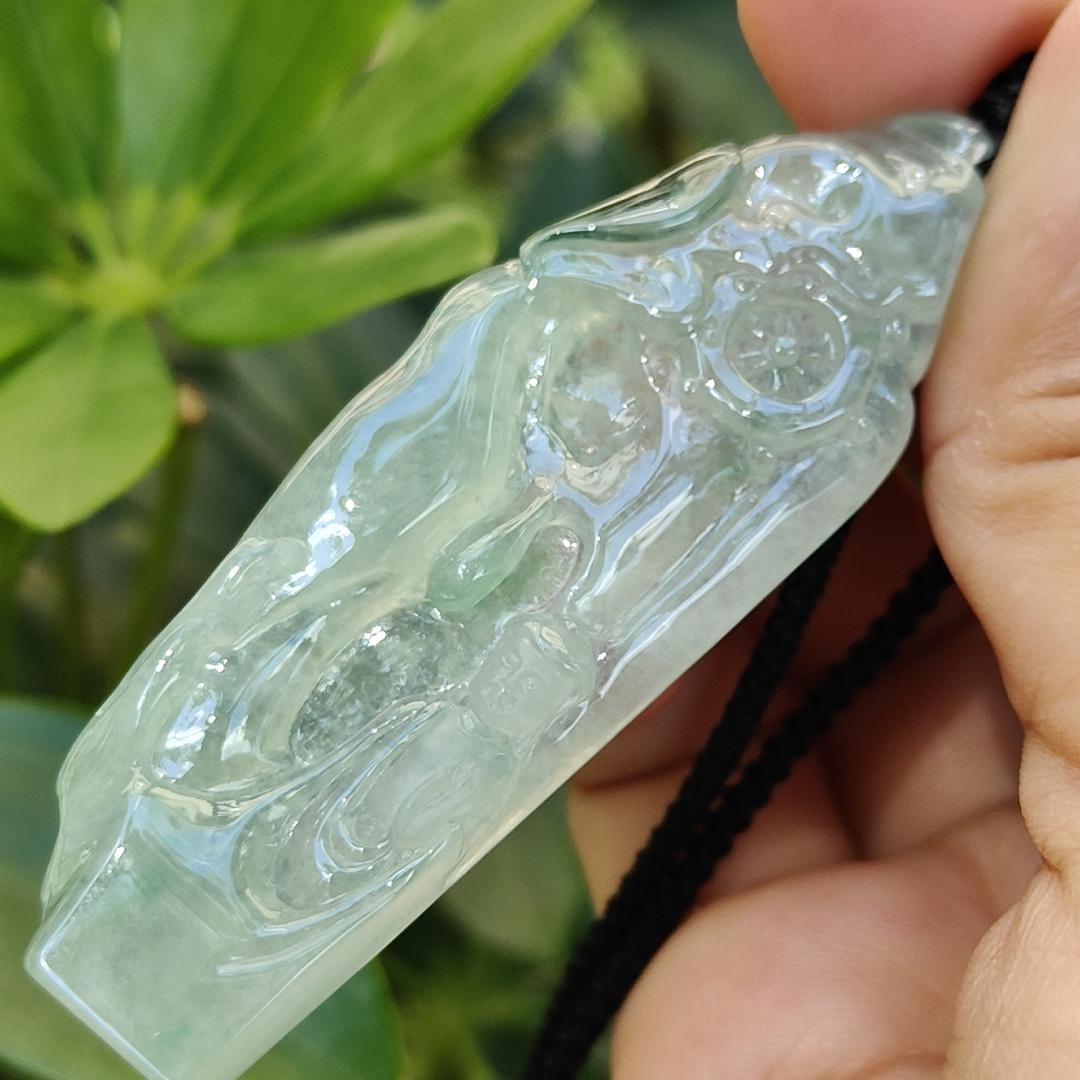 Crafted as Buddha with a Fengshui Wheel as Pendant on Natural Type A Jadeite Jade, certificate weighs 18.79 grams, measurement 65.1 * 23 * 6.6 mm (pendant384) Yi Pin Qian Jadeites Jade Jewelry ~Your Precious Quintessential ~ Singapore