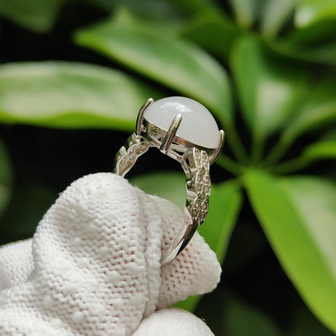 Good Translucent Cabochon Size 11.9 * 10.5 * 5.3 mm Light Lavender Natural Type A Jadeite Jade on S925 as adjustable Ring, weighs 3.13 grams (s925ring23) Yi Pin Qian Jadeites Jade Jewelry ~Your Precious Quintessential ~ Singapore