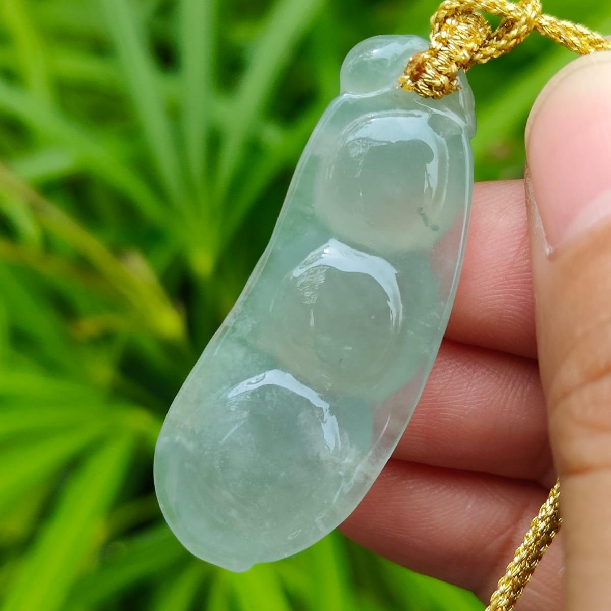 Crafted as Bean #6 Pendant on High Quality Natural Type A Jadeite Jade certificate weighs 8.5 grams, measurement 43.8 * 17 * 6.9 mm (pendant368)