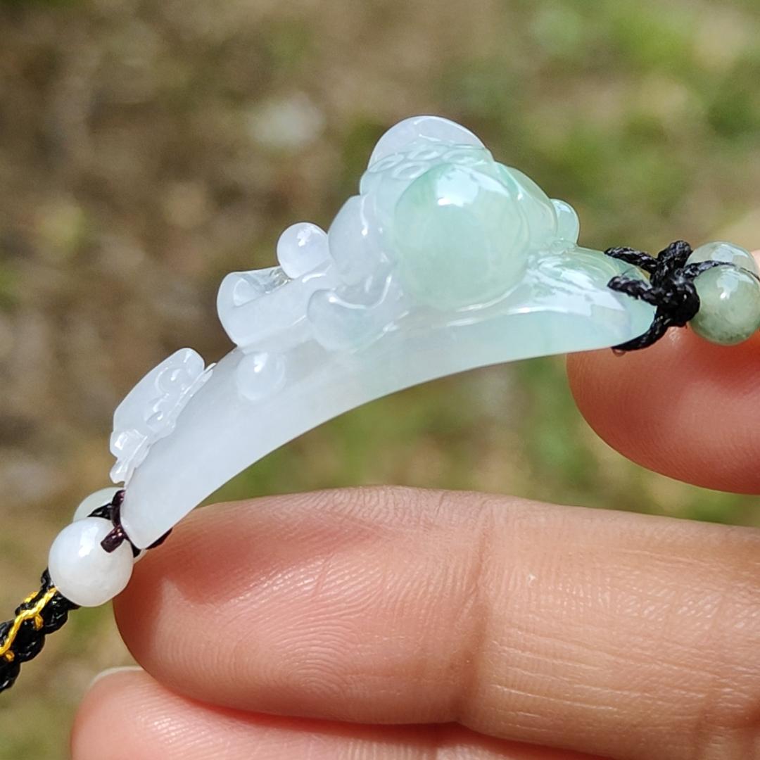 Light Green Natural Type A Jadeite Jade crafted with frog and Lotus as bracelet, certificate weigh 9.98 grams, measurement 33.9 * 14.1 * 12.3, (bracelet23) Yi Pin Qian