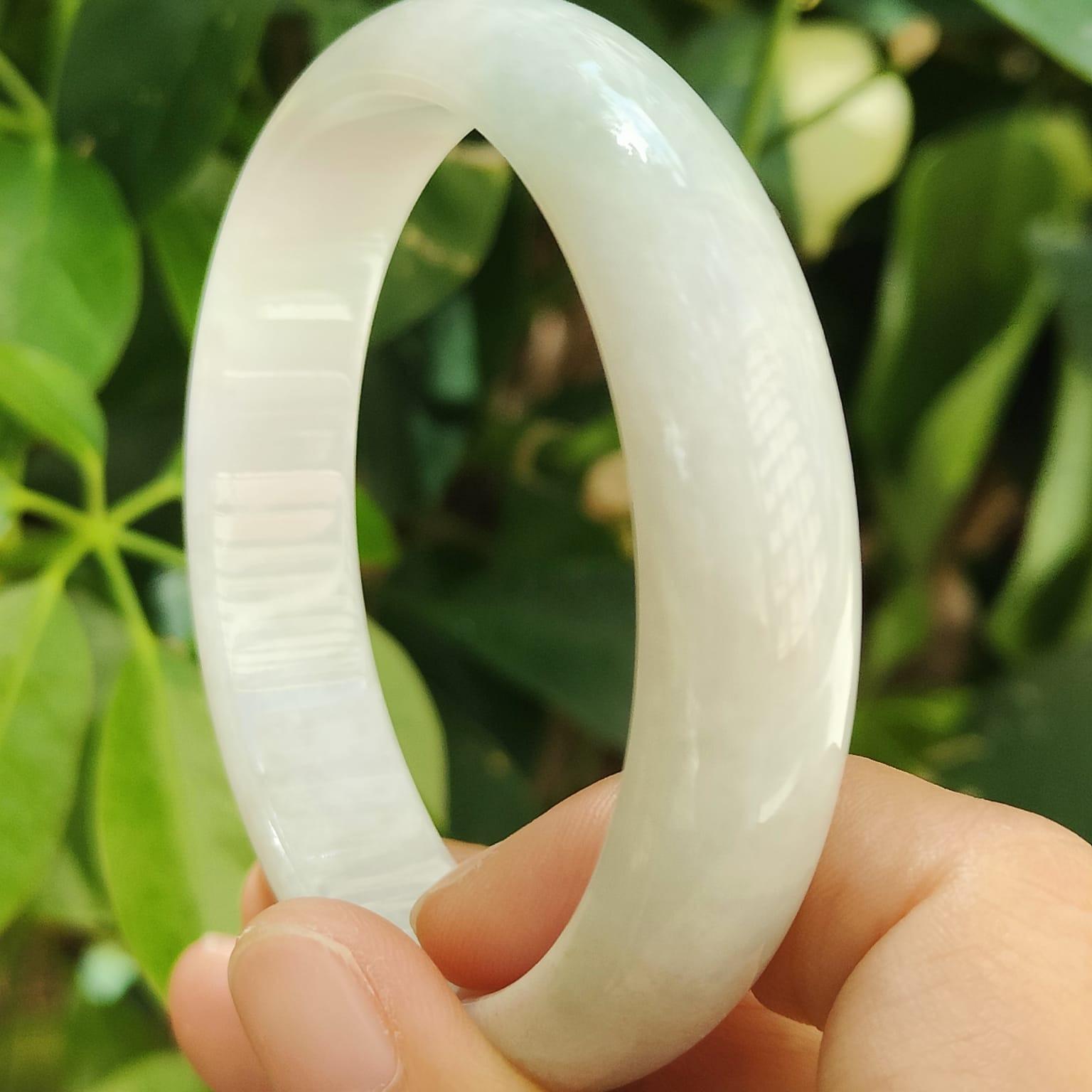 58.6 mm Light Green Light Lavender Hue Peace Bangle Bracelet Natural Type A Jadeite Jade certificate weighs 55.68 grams, Width: 13.8 mm Thickness: 7.7 mm (bangle27) Yi Pin Qian Jadeites Jade Jewelry ~Your Precious Quintessential ~ Singapore