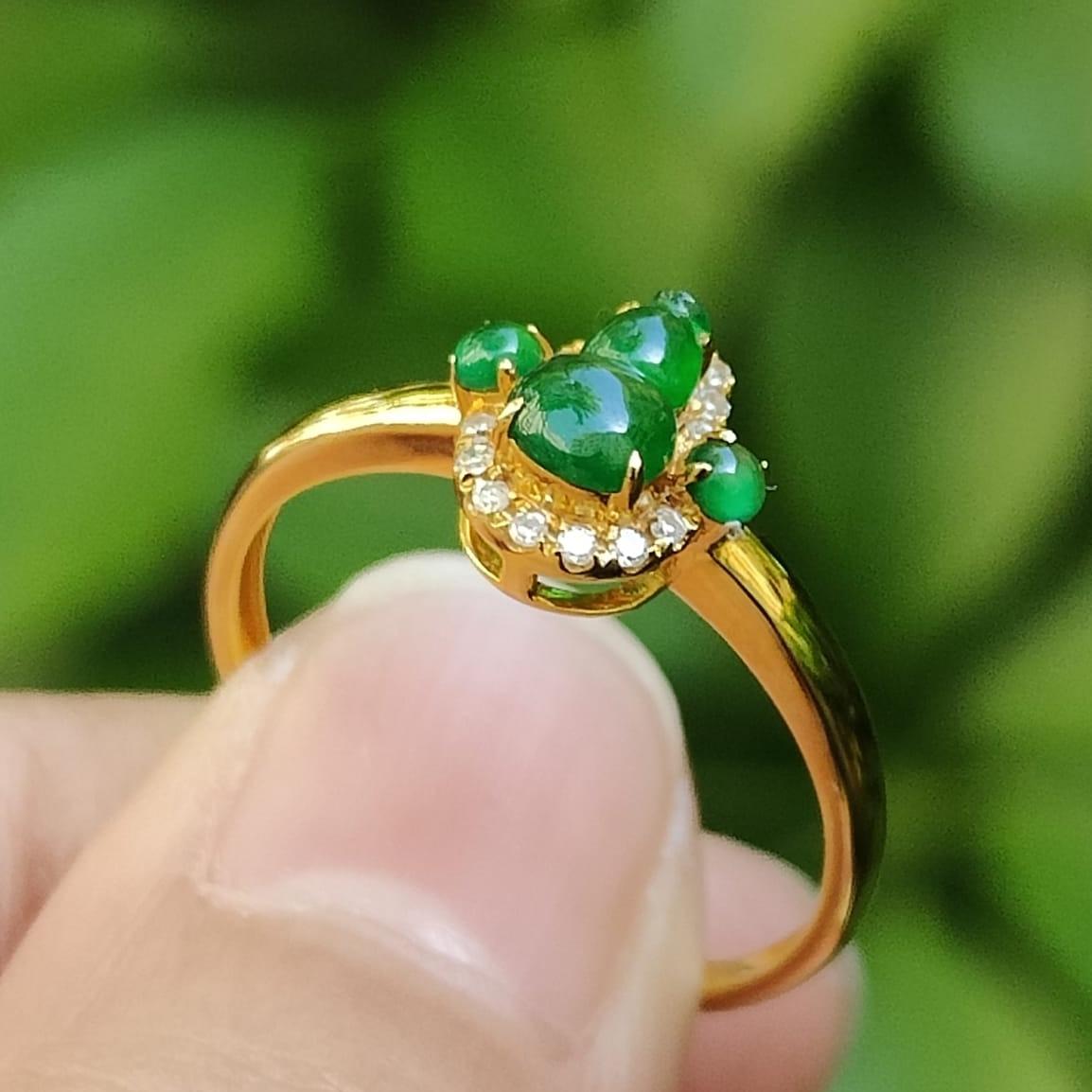 Harmony Gourd Ring – Five Elements in Jadeite & Gold, Certified (GD2112H014286 Sku: 18kring44) Yi Pin Qian Jadeites Jade Jewelry ~Your Precious Quintessential ~ Singapore