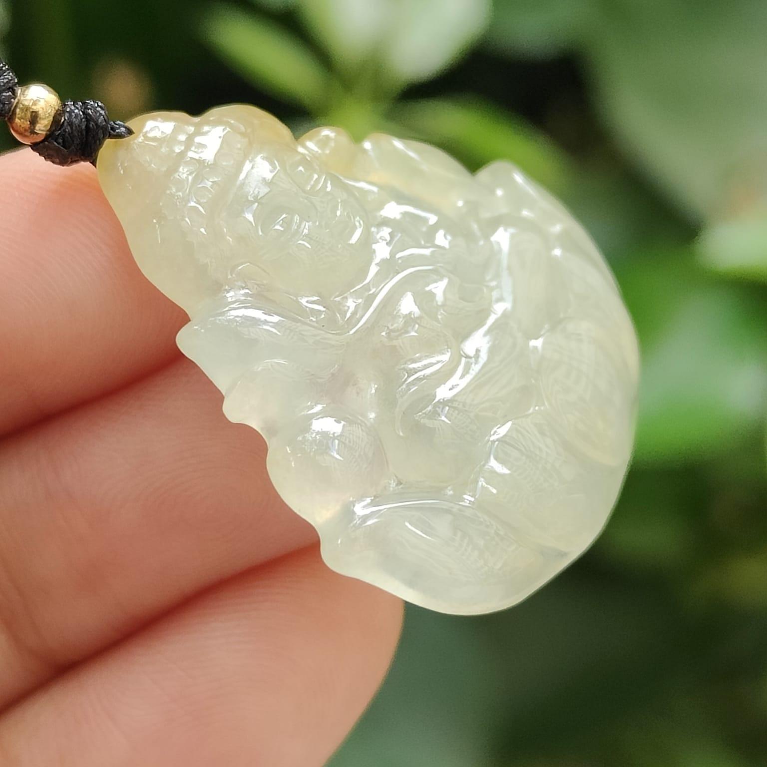 Icy Yellow Translucent Baby Buddha Pendant Natural Type A Jadeite Jade certificate weighs 5.74 grams, measurement 30.2 * 29.1 * 4.8 mm (pendant388) Yi Pin Qian Jadeites Jade Jewelry ~Your Precious Quintessential ~ Singapore