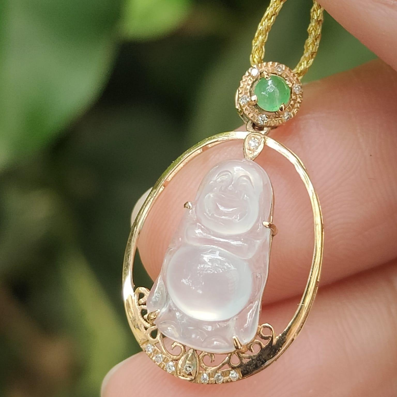 Icy Buddha Jadeite Pendant – Natural Type A Jadeite, 18K Setting, Symbol of Peace and Wisdom (18kp103) Yi Pin Qian Jadeites Jade Jewelry ~Your Precious Quintessential ~ Singapore