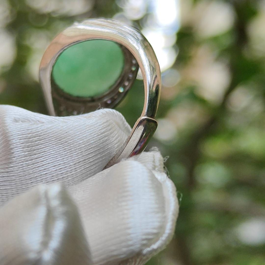 Apple Green Natural Jadeite Jade Cabochon 13.9 * 14.2 * 6.2 mm set on S925 as a Ring for Men with QIC labs approved certificate weigh 7.03 grams (s925ring5) Yi Pin Qian