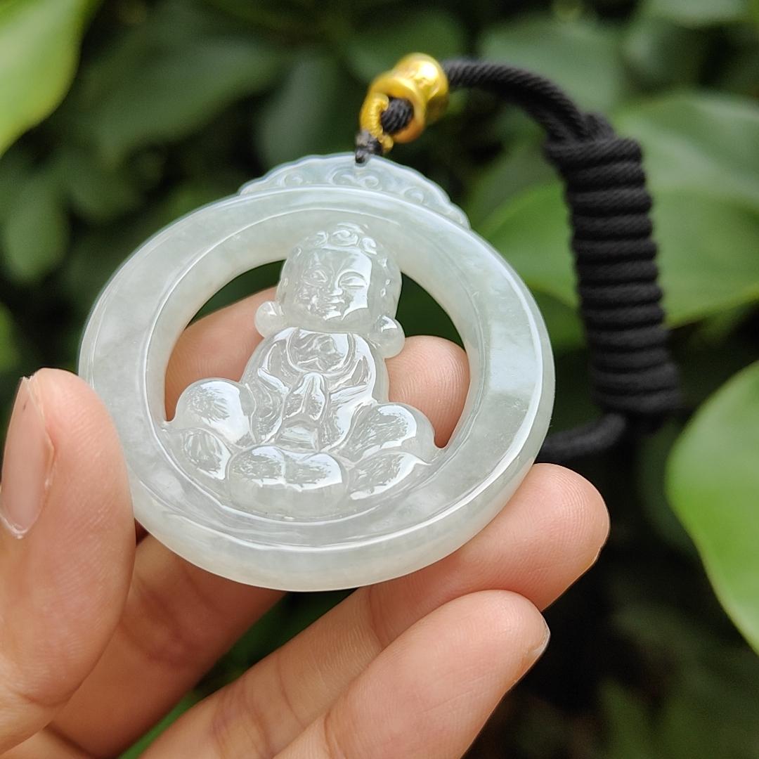 Rare Collection for Collector, Light Green Hue Type A Natural Jade Jadeite crafted with Baby Buddha as Pendant, certificate weighs 29.15 grams, measurement 53.9 * 47.6 * 6.8 mm (pendant306) Yi Pin Qian Jadeites Jade Jewelry ~Your Precious Quintessential ~ Singapore