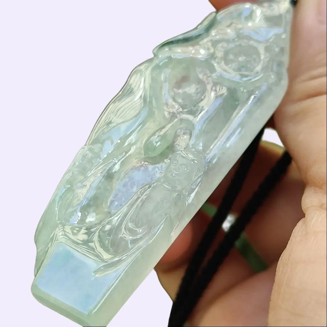 Crafted as Buddha with a Fengshui Wheel as Pendant on Natural Type A Jadeite Jade, certificate weighs 18.79 grams, measurement 65.1 * 23 * 6.6 mm (pendant384) Yi Pin Qian Jadeites Jade Jewelry ~Your Precious Quintessential ~ Singapore