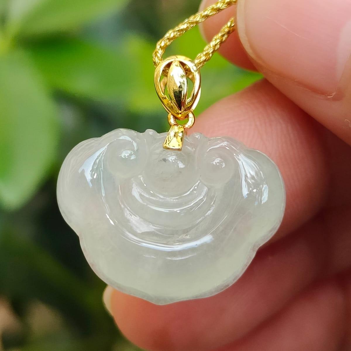 High Quality Ruyi Pendant Icy Translucent Natural Type A Jadeite added with 18k Clasp, certificate weighs 3.65 grams, measurement 16.3 * 21.4 * 5.2 mm (18kp94) Yi Pin Qian Jadeites Jade Jewelry ~Your Precious Quintessential ~ Singapore