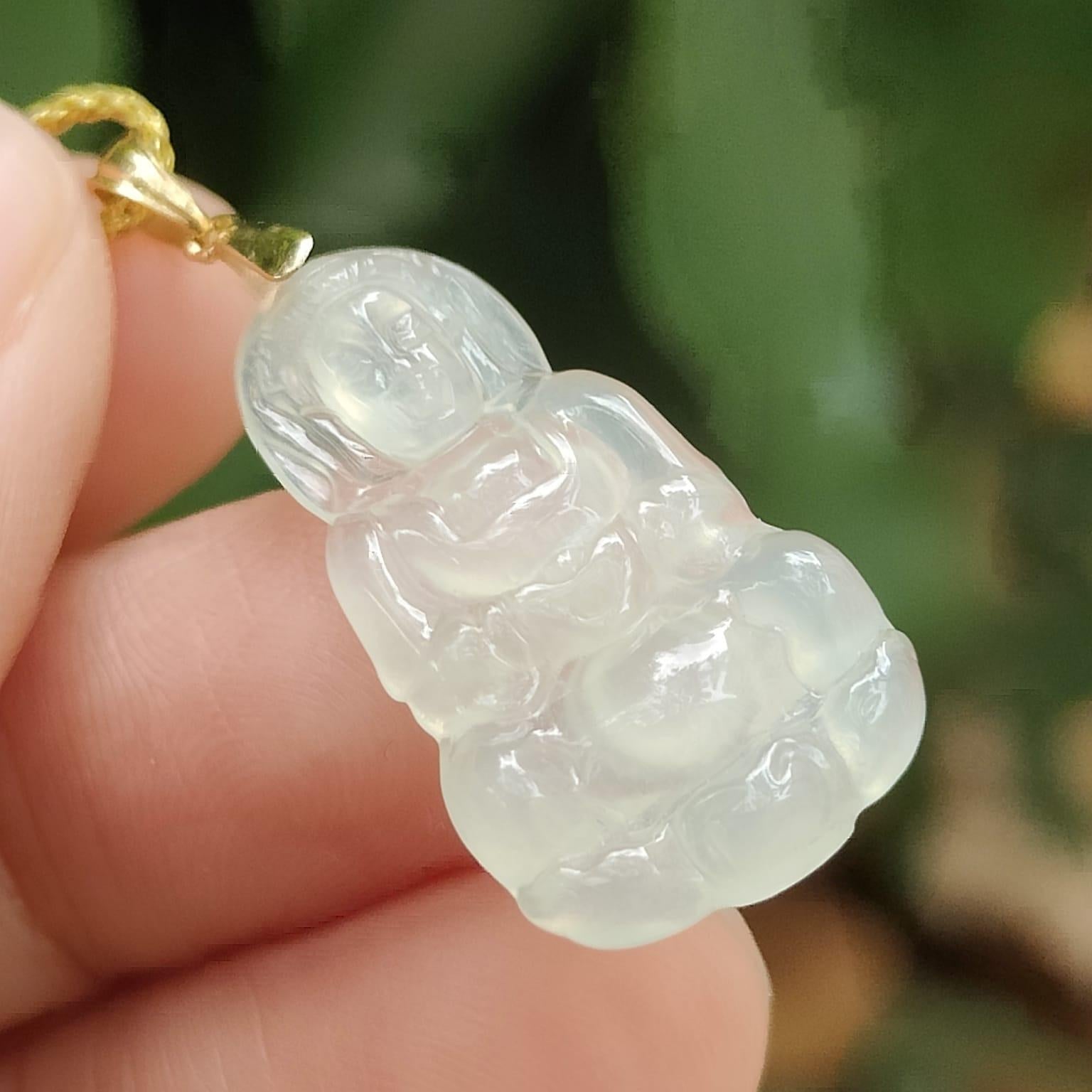 Icy Guanyin Jadeite Necklace – Type A Jadeite with 18K Clasp, Peace and Protection for Every Journey (18kp104) Yi Pin Qian Jadeites Jade Jewelry ~Your Precious Quintessential ~ Singapore