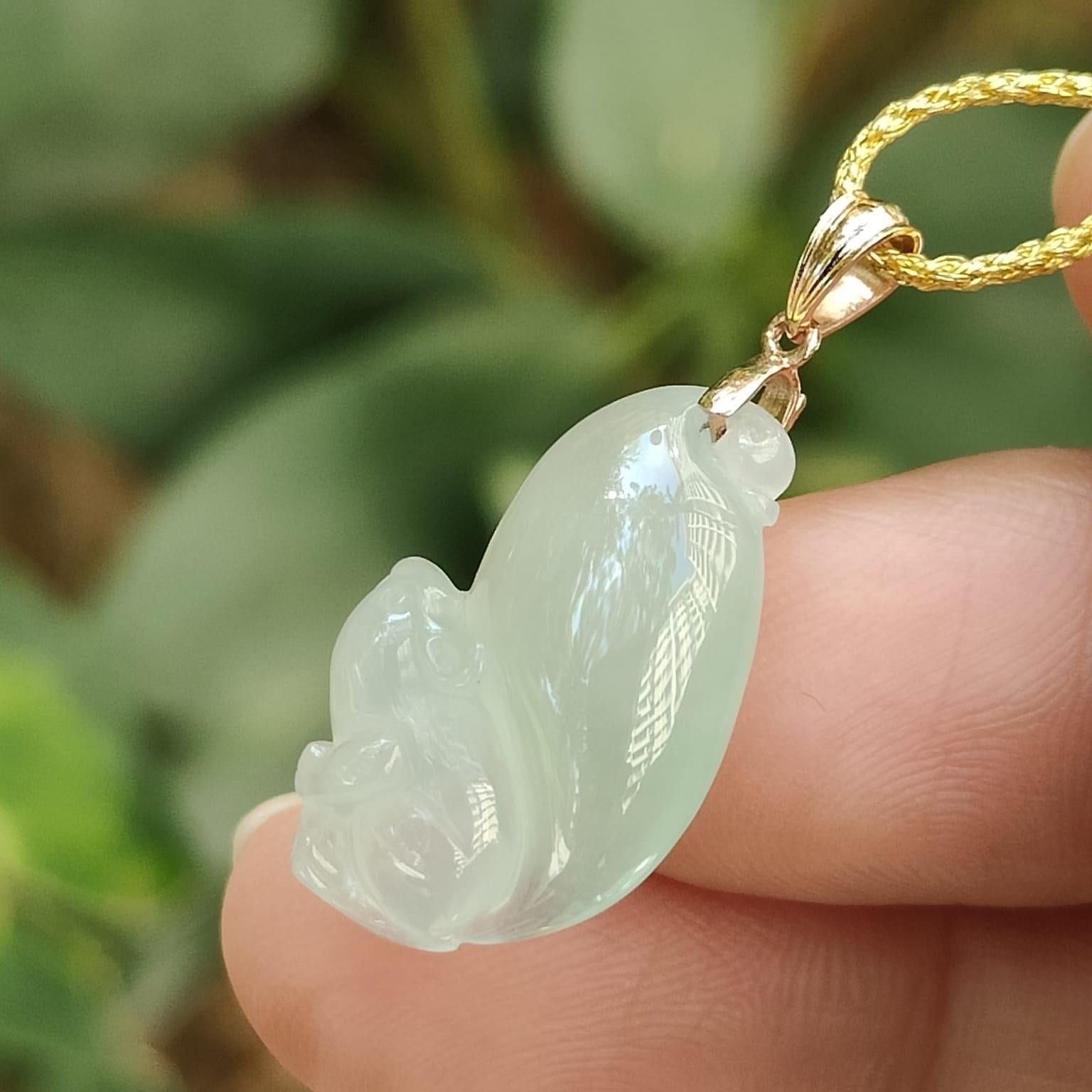 A Premium Quality Collection - Squirrel Pendant Natural Type A Jadeite Jade added 18k Clasp, certificate weighs 2.18 grams, measurement 21 * 12.9 * 6 mm (18kp97) Yi Pin Qian Jadeites Jade Jewelry ~Your Precious Quintessential ~ Singapore
