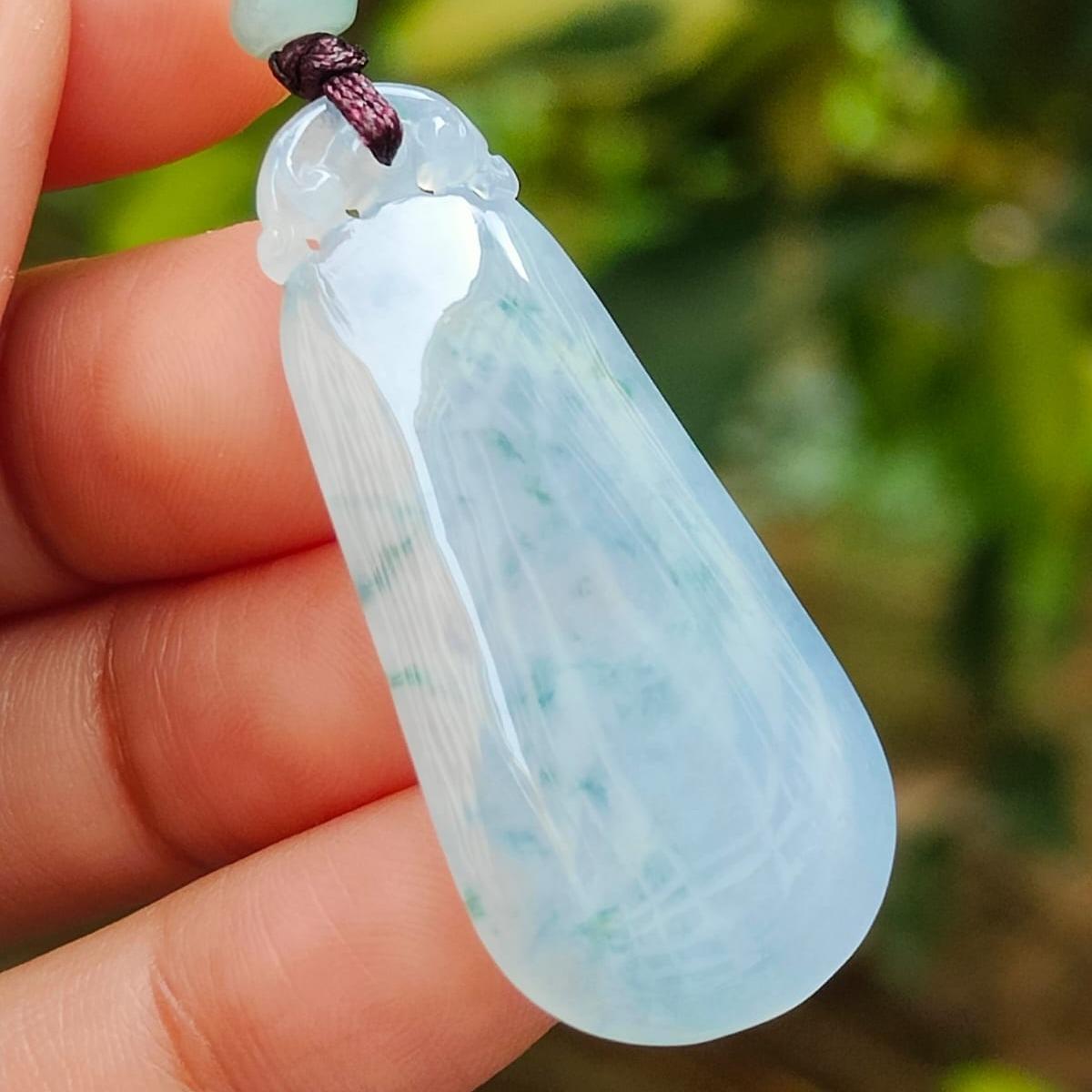 High Quality Light Lavender with Light Green Patches Natural Type A Jadeite Pendant crafted with nothing certificate weigh 5.15 grams, measurement 39.3 * 18.3 * 3.8 mm (pendant398) Yi Pin Qian Jadeites Jade Jewelry ~Your Precious Quintessential ~ Singapore