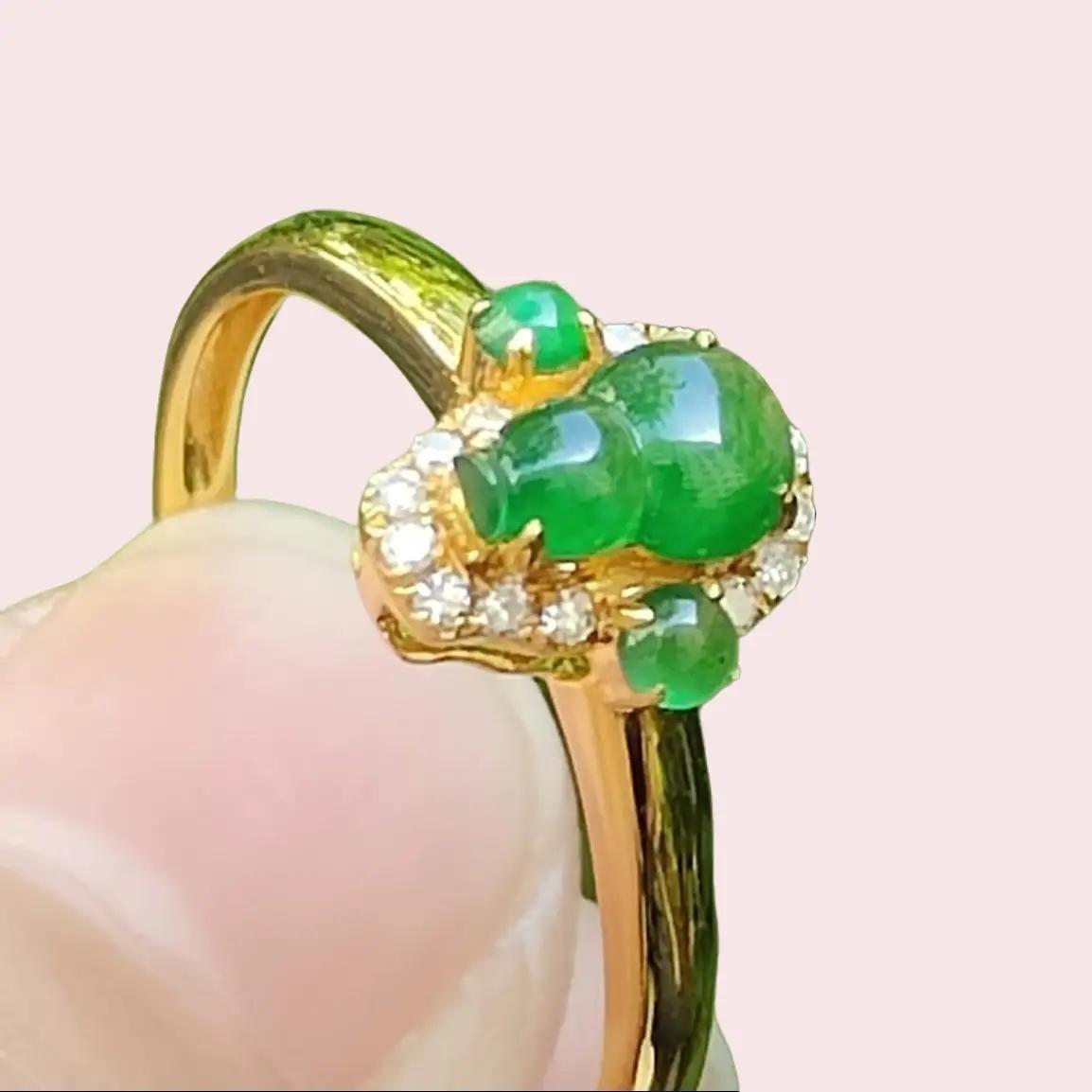 Harmony Gourd Ring – Five Elements in Jadeite & Gold, Certified (GD2112H014286 Sku: 18kring44) Yi Pin Qian Jadeites Jade Jewelry ~Your Precious Quintessential ~ Singapore