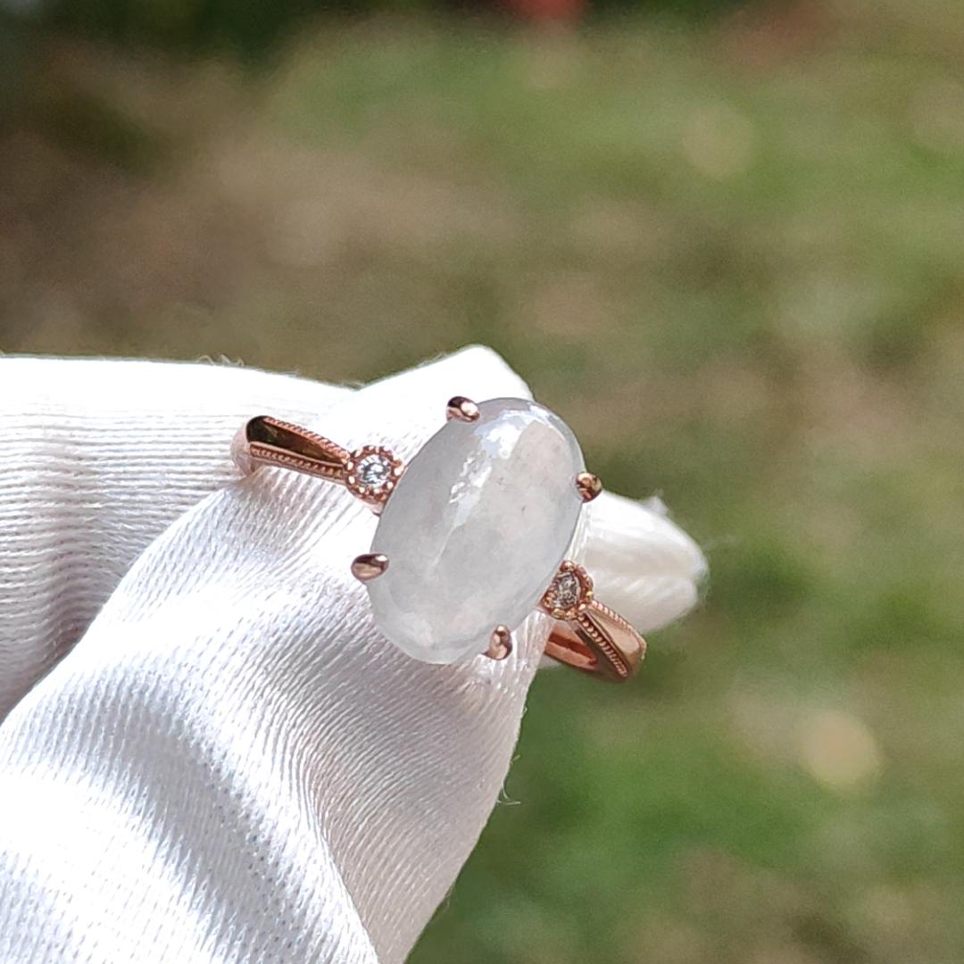 Quality Icy Natural Type A Jadeite Jade crafted with shape of oval as cabochon set on S925 adjustable as Ring, BIC labs approved certificate weighs 2.18 grams, measurement 11.3 * 7.3 * 3.6mm (s925ring13) Yi Pin Qian