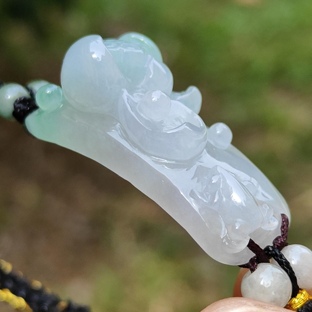 Light Green Natural Type A Jadeite Jade crafted with frog and Lotus as bracelet, certificate weigh 9.98 grams, measurement 33.9 * 14.1 * 12.3, (bracelet23) Yi Pin Qian